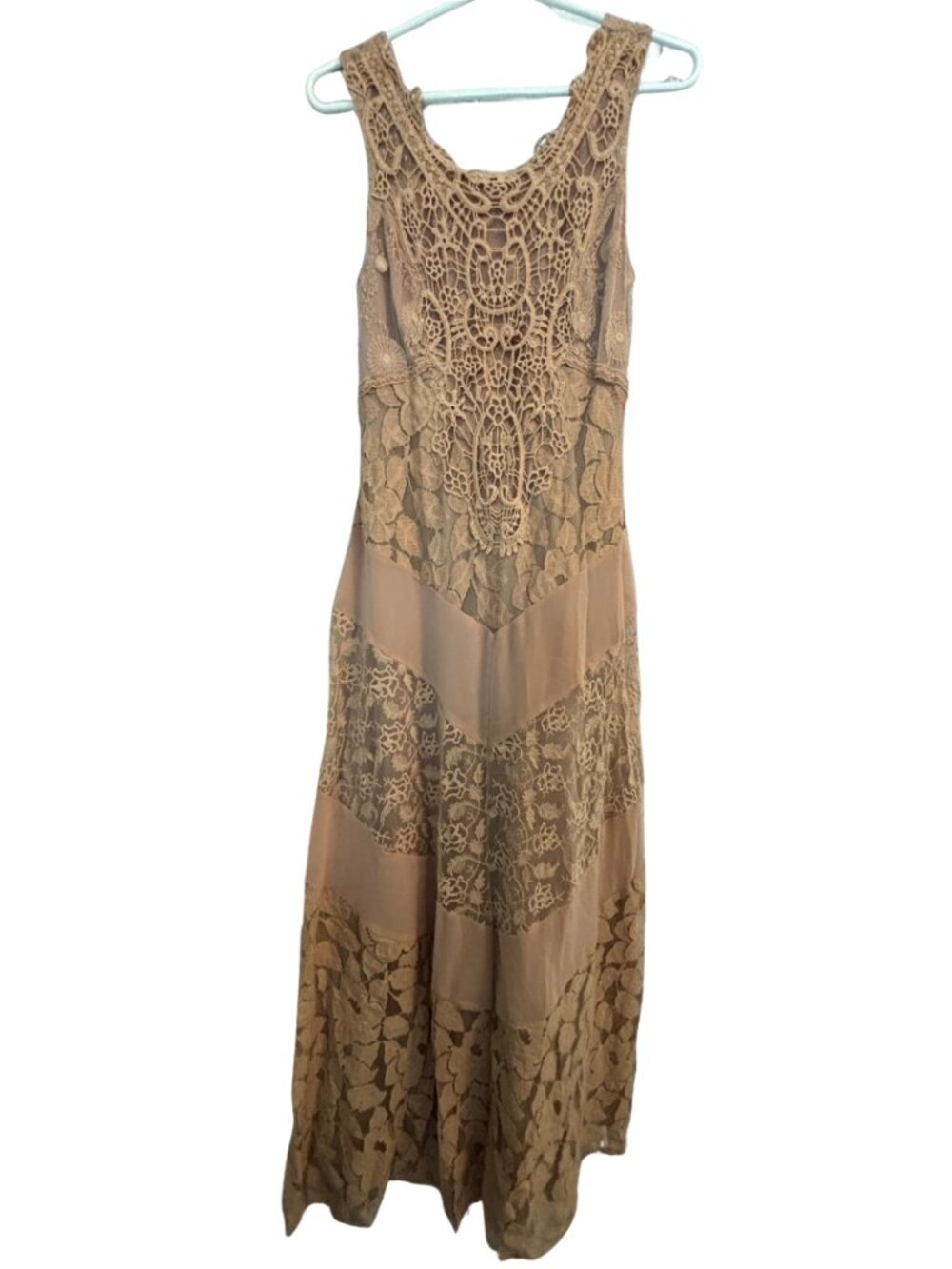 Champagne & Strawberry crochet & lace maxi dress large L